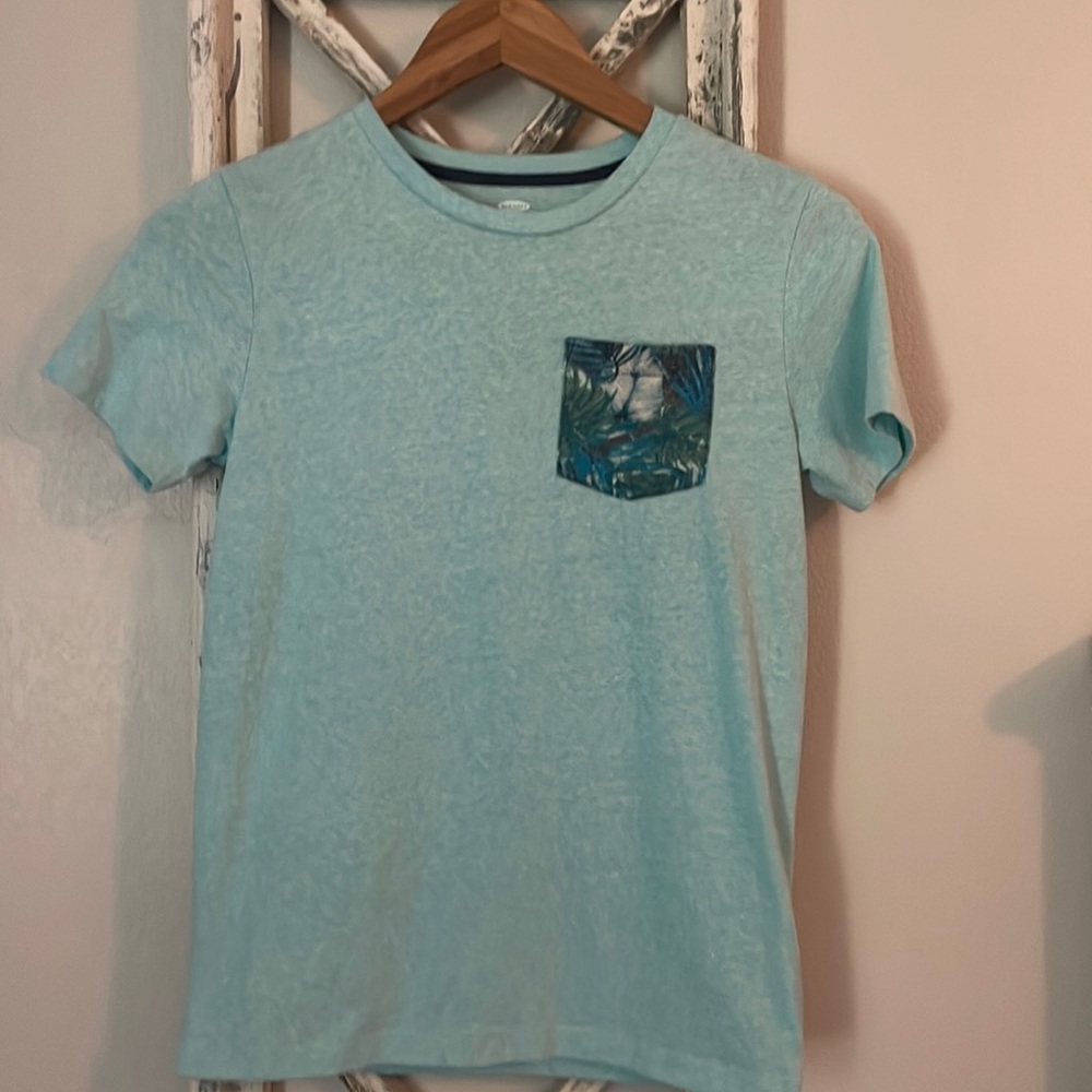 Boys aqua t-shirt with tropical print pocket